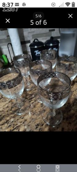 These are vintage J. Prezioso "Lavorato A Mano" Italian silver-rimmed goblets featuring a pattern