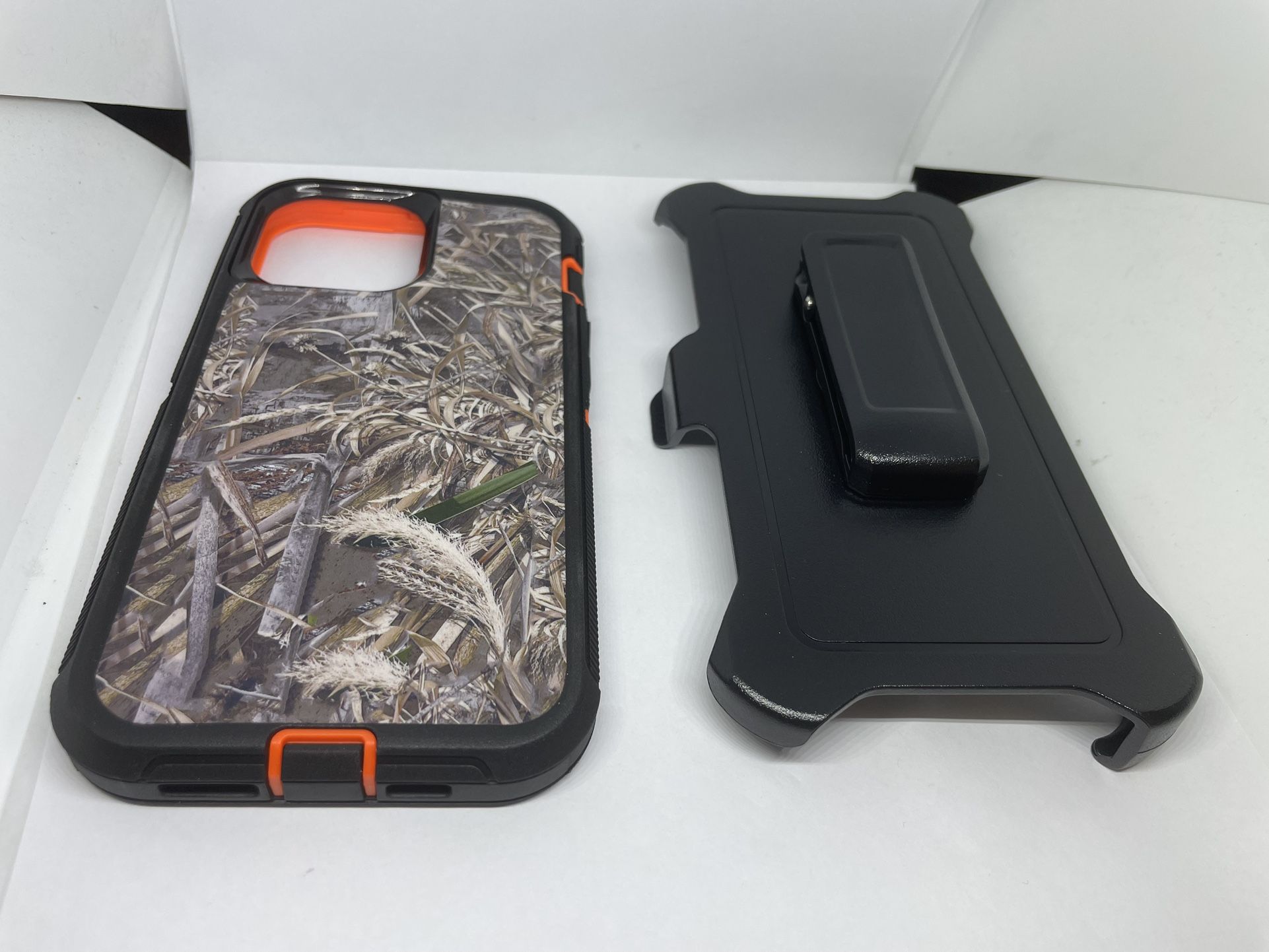 For IPhone 13 Pro Max Orange Grass Camouflage Case With Belt Clíp