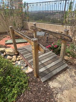 Wooden Garden Bridge with Railings