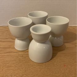 Vintage Double Egg Sides Solid White Porcelain Egg Cup 3.25” Tall Set a four