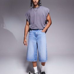 ASOS Light Wash Blue Long Length Jorts