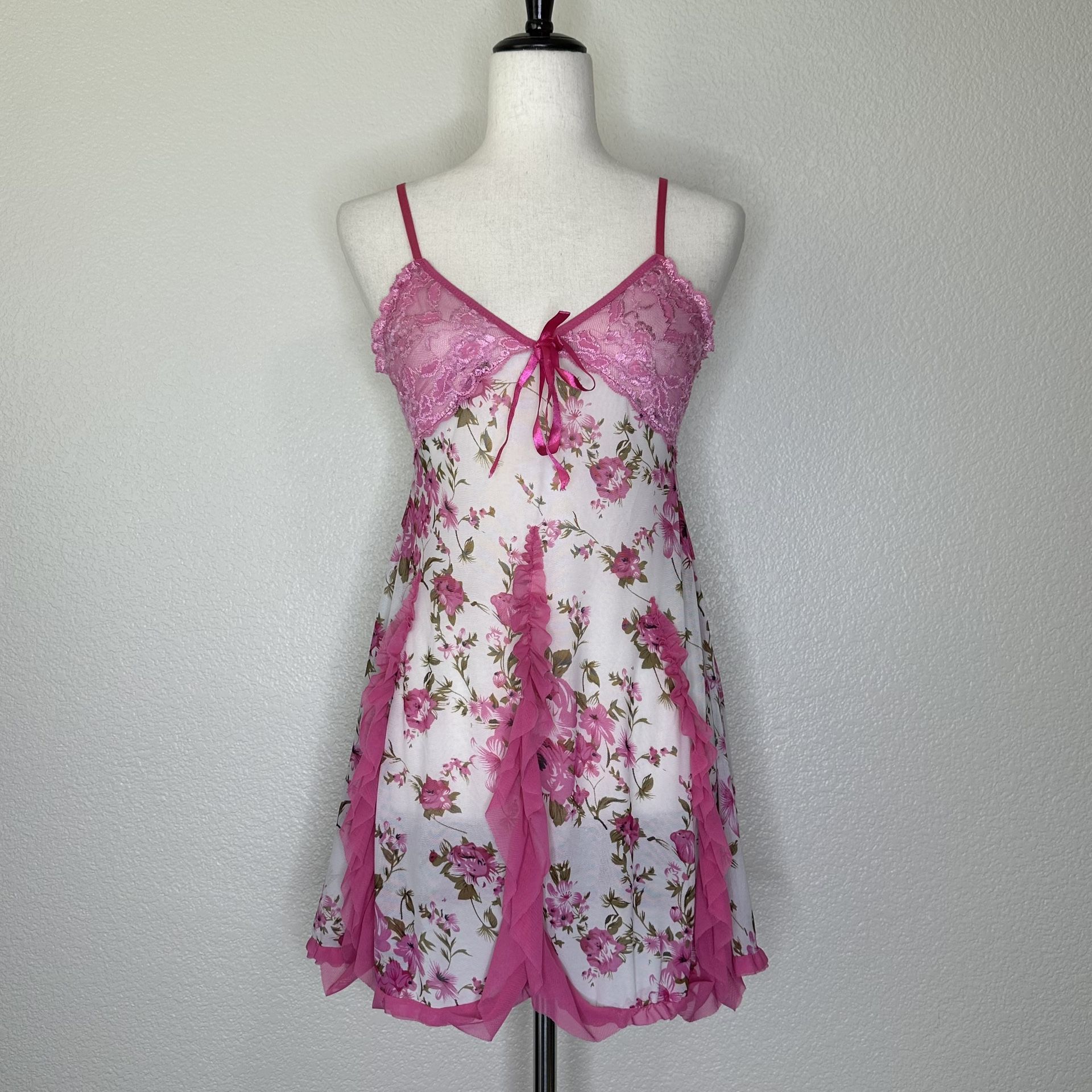 Pink Floral Baby Doll Lace Intimates Sleepwear Dress
