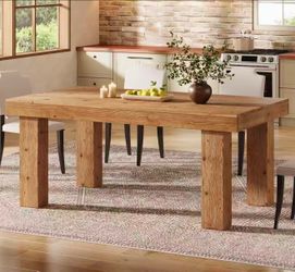 CH0001 63" Solid Wood Dining Table, Farmhouse Kitchen Table with Heavy Duty Legs for 4-6