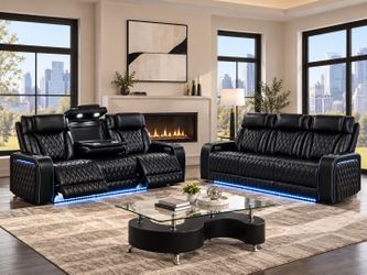 Black Power Reclining Sofa – Massage, LED Lights & USB Charging