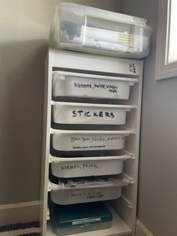 Crafting organizer with lots of crafting stuff...