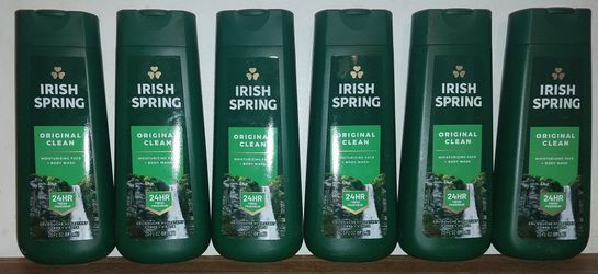6 Bottles of Irish Spring Original Clean Moisturizing Face and Body Wash 20 fl oz each