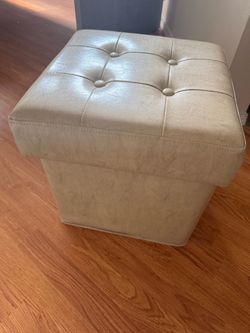 White Leather Ottoman (small)
