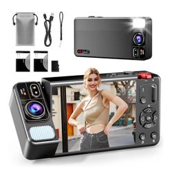Digital Camera, 4K 64MP Cameras for Photography, 270°Flip Screen Vlogging Camera, Autofocus, Flash, 18X Zoom, 2 Batteries, 64GB Card, Point and Shoot 