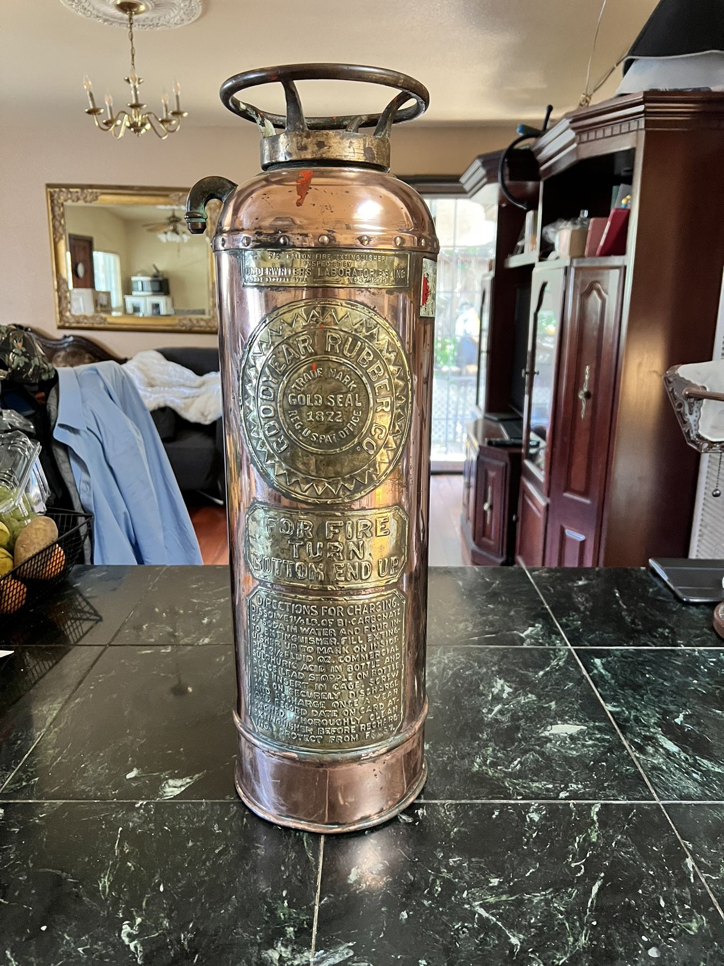 Good Year Antique Fire Extinguisher Copper & Brass