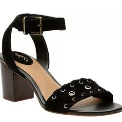 NEW IN BOX CLARKS SUEDE HEELED SANDALS