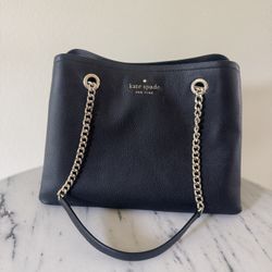 New Kate Spade Jordyn Large Chain Handle Tote BLACK LEATHER