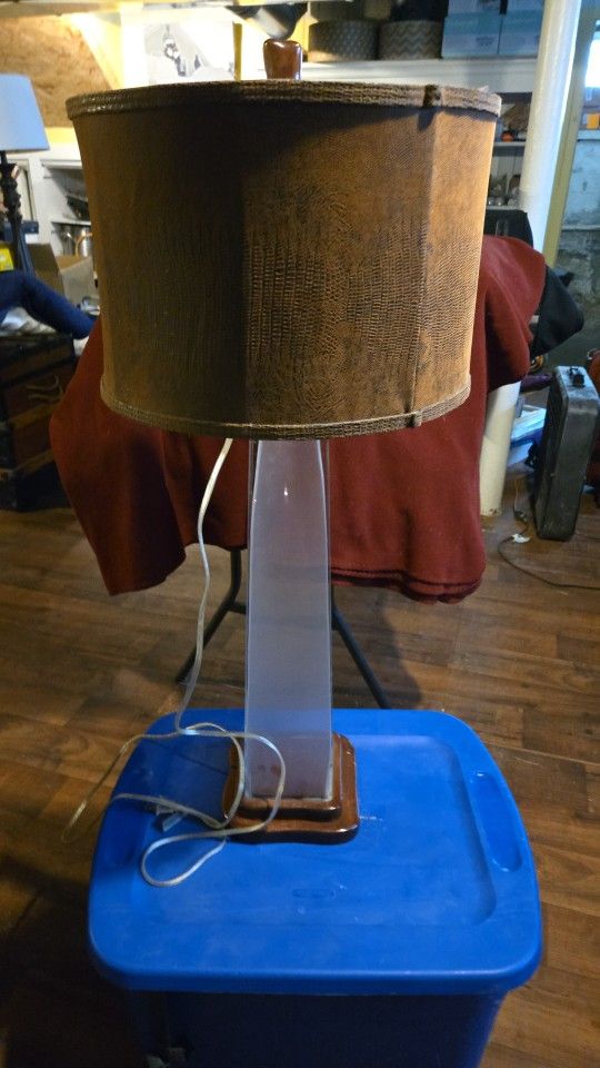 Glass Lamp With 2 Leather Shades