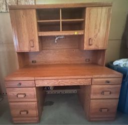 $75 OBO - Solid Oak Computer Desk w/ Hutch - MUST GO THIS WEEK