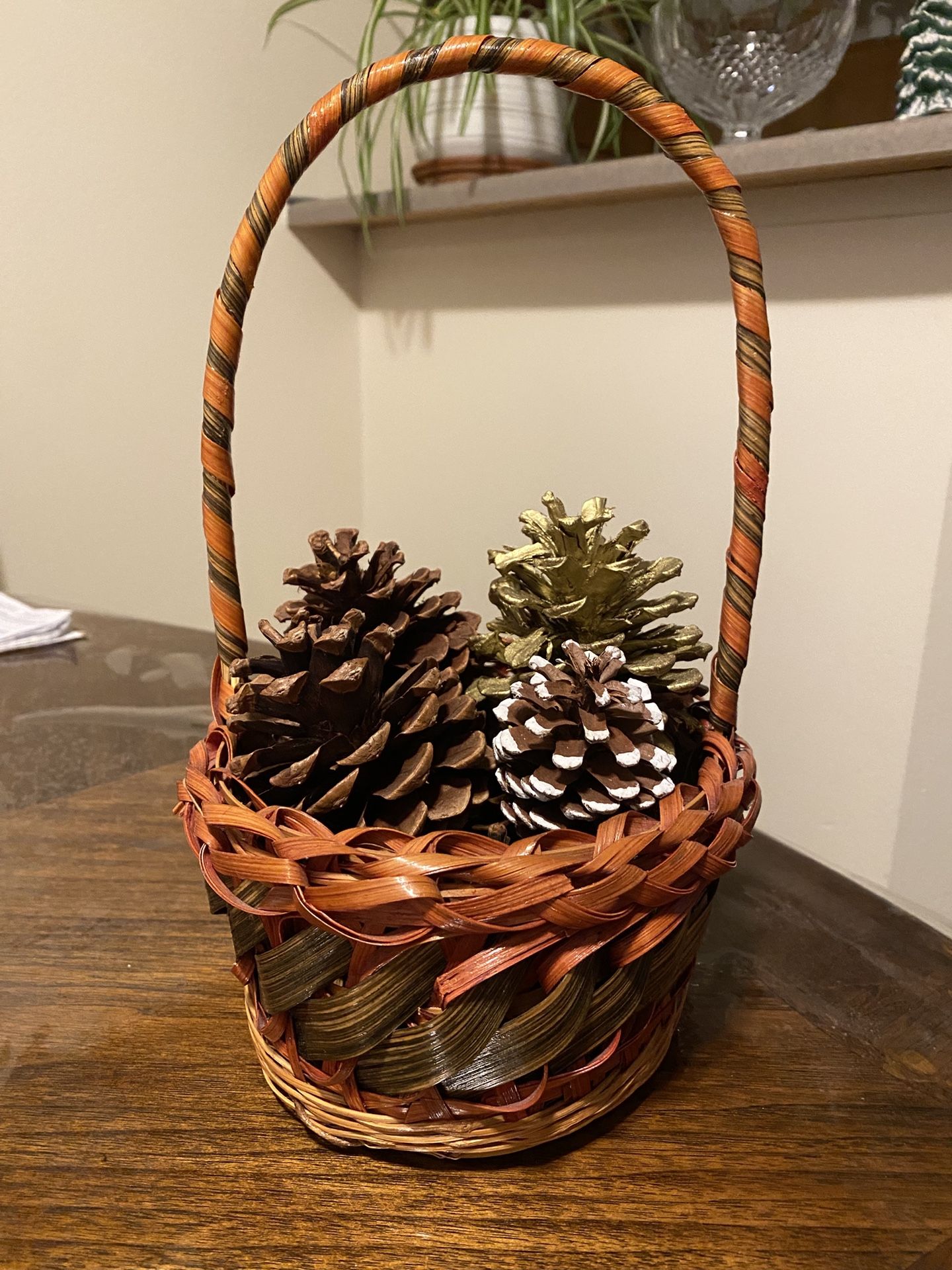 Christmas Basket With Cones.