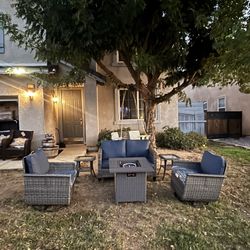 Patio Swivel Rocking Chairs With A Propane Firepit Table Outdoor Patio Furniture Set 