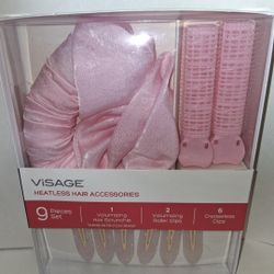 NEW 9 piece pink heatless hair accessories 