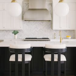 Set of 2 - Mid-Century Modern Black Finish Counter Height Bar Stool w/ White Plush Cushions [NEW] **Retails for $500 <Assembly Req>