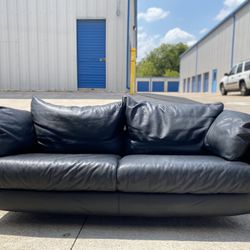Vintage Maurice Villency Leather And Teak Down-filled Sofa 