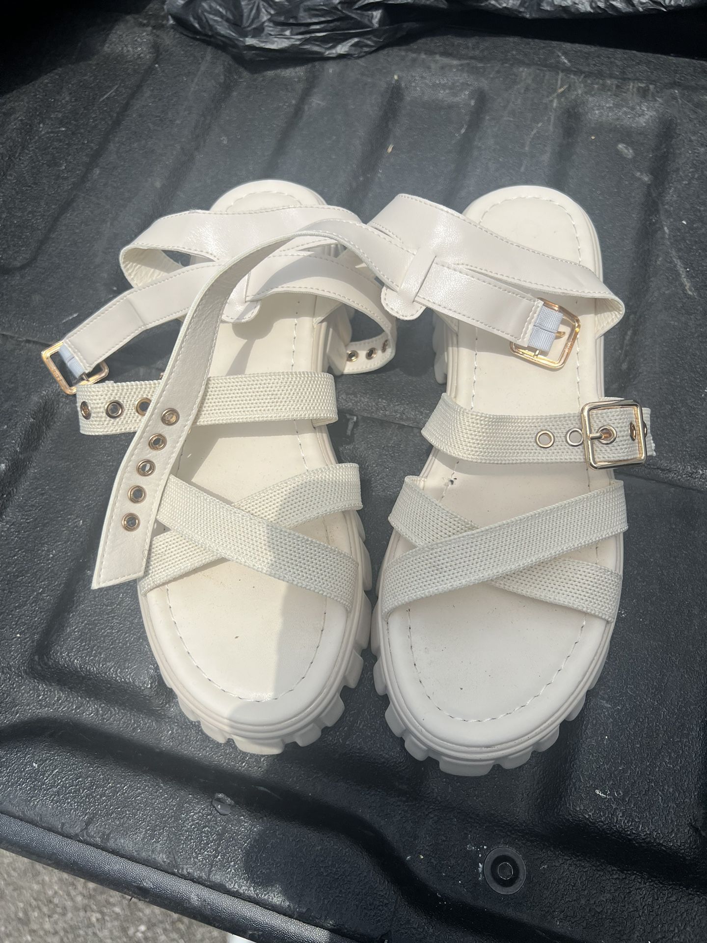 Cuccoo Buckle Decor Ankle Strap Wedge Sandals Size 41 (US 9.5)