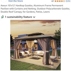 New In Box,10x12 Polycarbonate Hardtop Gazebo With Curtains And Netting 