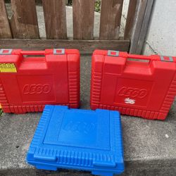 3 Vintage Lego Storage Suitcases Red And Blue 