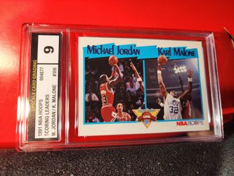 1991 HOOPS SCORING LEADERS #306 MICHAEL JORDAN KARL MALONE BULLS HOF UCG 9 MT