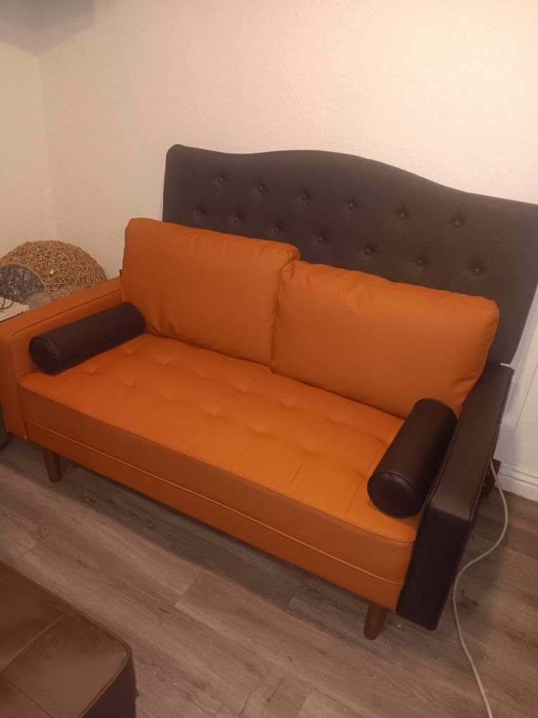 Tangerine Faux Leather Couch