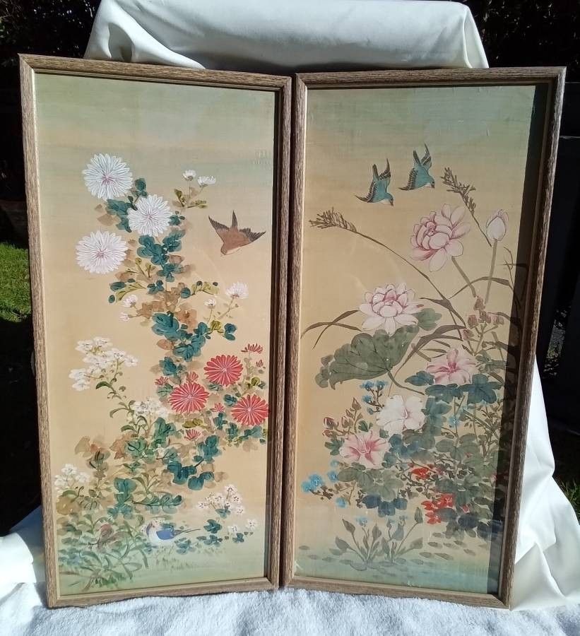 Professionally Framed Antique Silk Paintings