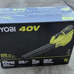 RYOBI 40V 120 MPH 550 CFM Cordless Battery Leaf Blower With 4.0 Ah Battery and Charger