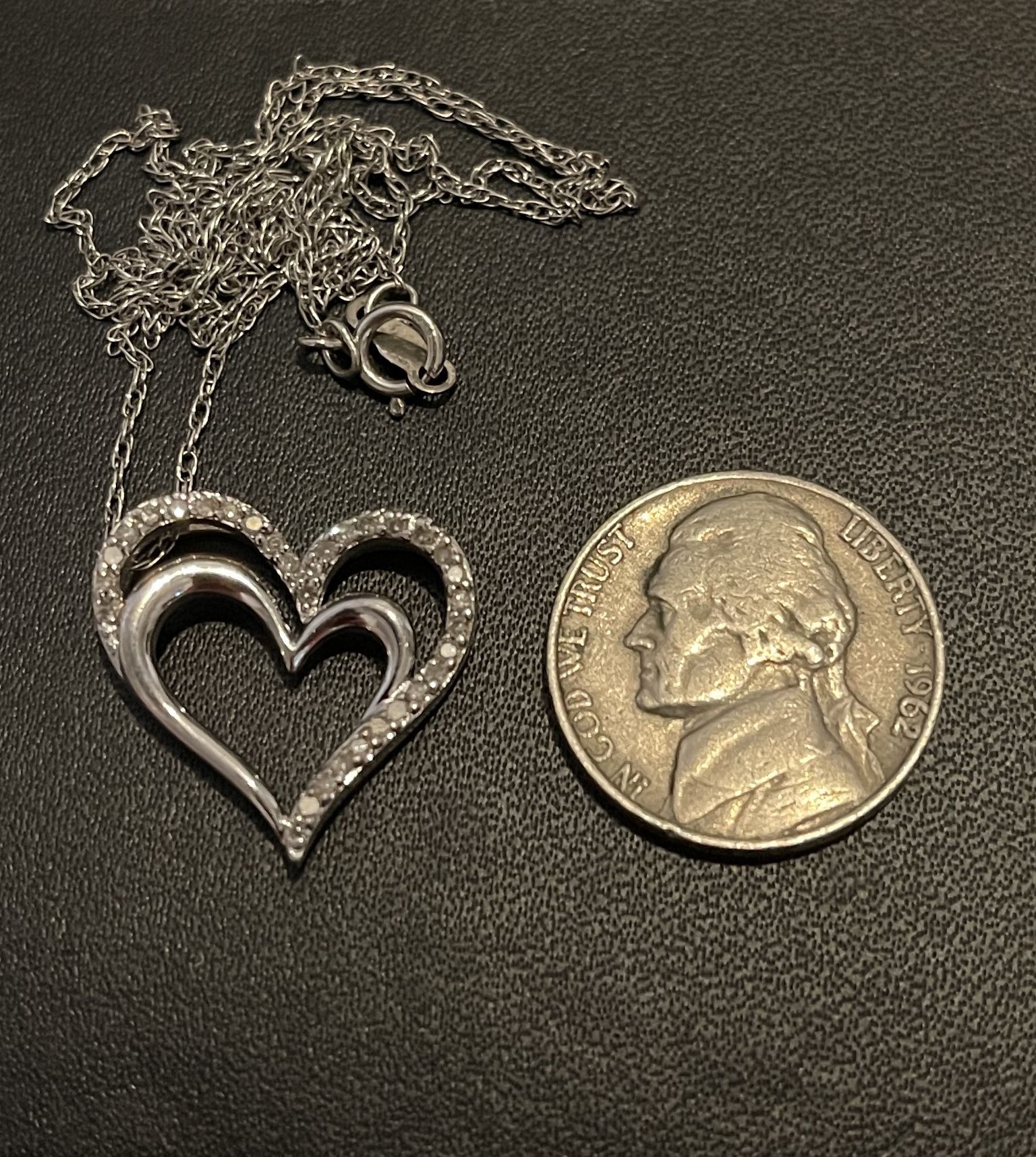 Kay Jewelers / Jewelry Sterling Silver 925 / Double Heart pendant / charm with real diamonds necklace