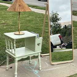 Solid Wood Table With Magazine Record Rack 