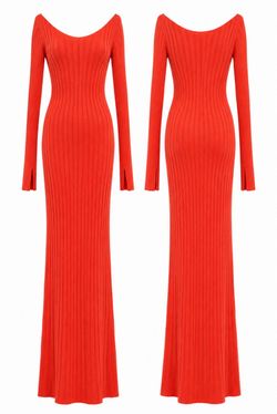Olive & Oak Coral Red Ribbed Maxi Dress