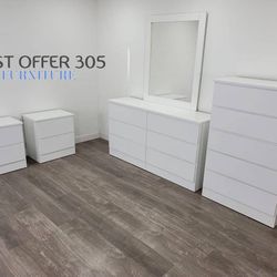 Chest, -Dresser-,  Mirror and 2-Nightstands-Cómoda Con Espejo ,Gavetero Y 2-Mesitas de noche