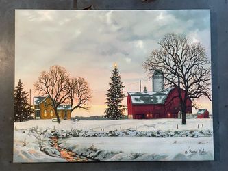 Country Christmas Canvas Art w/Colorful L.E.D. Display. L@@K!