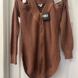 GBG Los Angeles Women’s Amina Zip Up Tunic Sweater Size Medium Roasted Chestnut