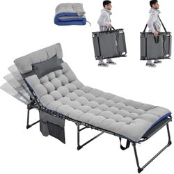 5 Position Folding Tanning Chair, Outdoor Chaise Lounge Chair with Pad for Beach Patio Poolside Lawn(Gray)