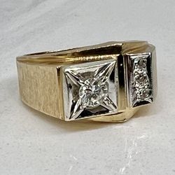 👕💎  Gents 14k Yellow & White Gold, Natural .30ct Diamond Dress Ring