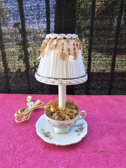 Mitterteich Bavaria Norway Rose Germany Tea Cup And Saucer Night Lamp 11" Tall