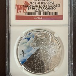 2015P 1oz NGC PF70 ULTRA CAMEO NIUE YEAR OF THE GOAT COLORIZED SILVER COIN