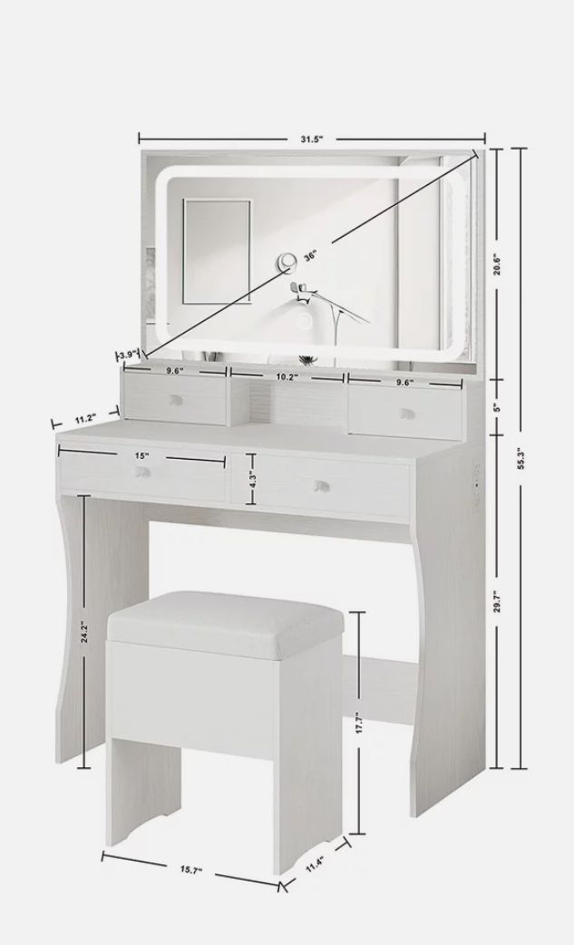 All White Touch Screen Mirror Desk 