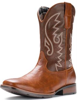Cowboy Boots For Men with Wide Square Toe Western Retro Boot