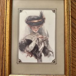 Vintage Framed “In Teacup Times" by Harrison Fisher Art Print