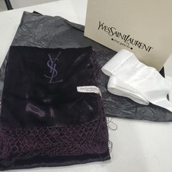 YVES SAINT LAURENT VELVET Fringe YSL Neck Scarf and POCKET SQUARE - Purple  15 in packaging gift box  with wrapping paper & ribbon tie 

Archive YVES 