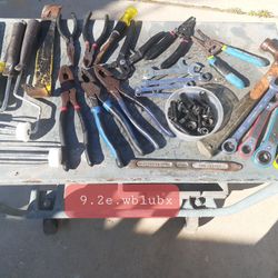 Variety Of Tools Including Lineman Pliers Box Of Sockets Approximately 30 Of Them