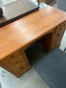 Solid Wood Pedestal Desk with Drawers
