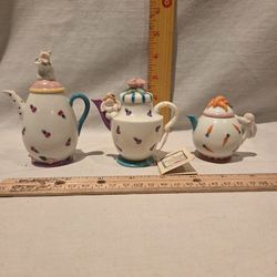 Midwest of Cannon Falls  *Fran Welch* lot of 3 porcelain mini teapots 🫖, vintage 1990's