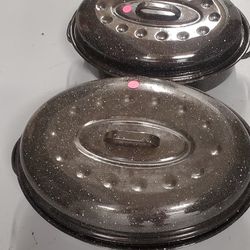Two Roasting Pans With Lids - 15" / 12"