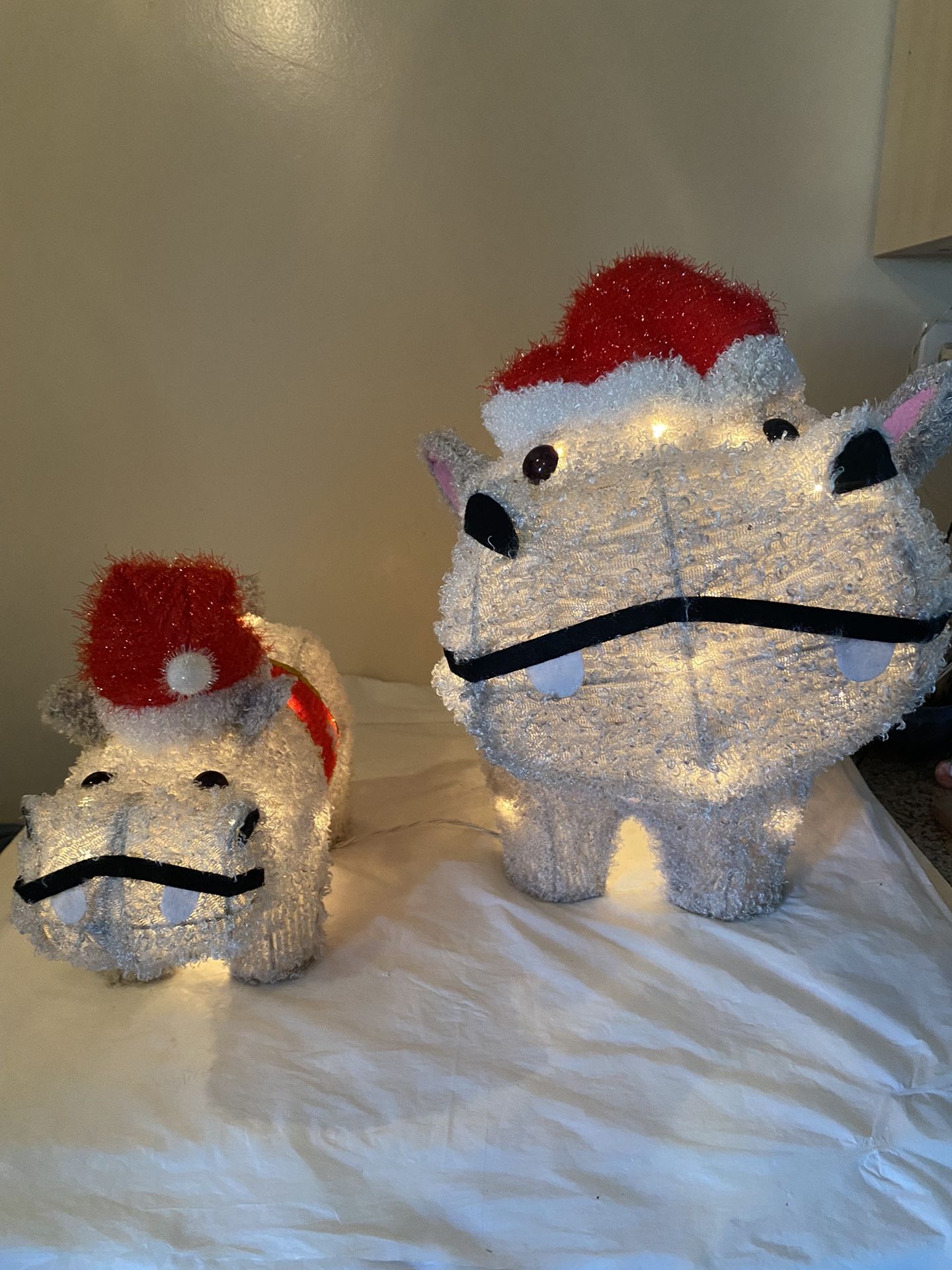 FLUFFY HIPPO FAMILY Set Light-Up Christmas Home Yard Decoration