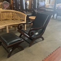 Teak lazy Chair With Original Leather