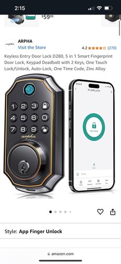 Arpha Keyless door Lock With Fingerprint Access